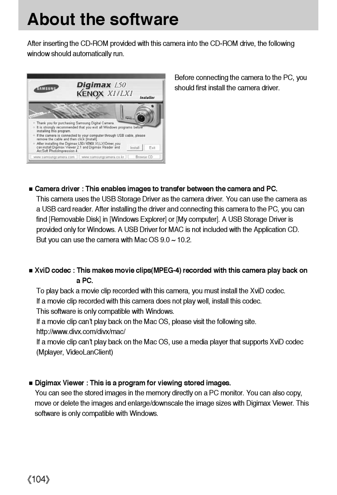 Samsung EC-L50ZZSAA, EC-L50ZZSBA/E1 manual About the software, Digimax Viewer This is a program for viewing stored images 