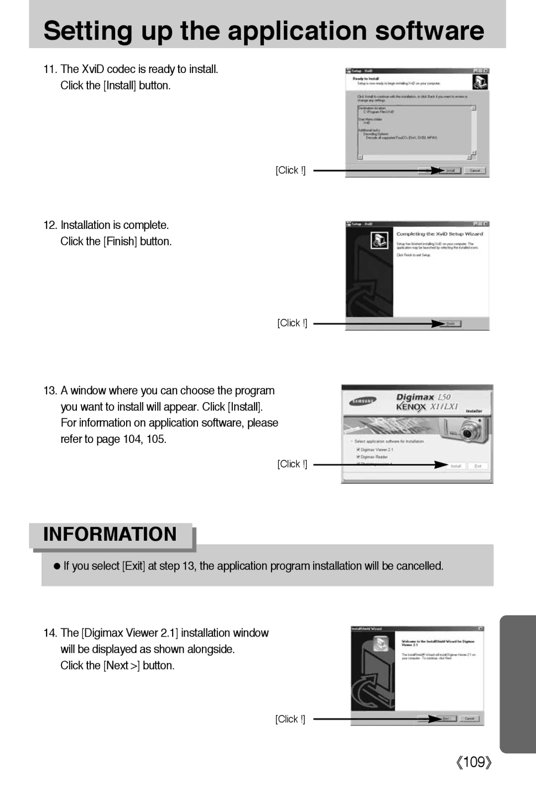 Samsung EC-L50ZZBAA, EC-L50ZZSBA/E1 manual XviD codec is ready to install. Click the Install button, Click the Next button 