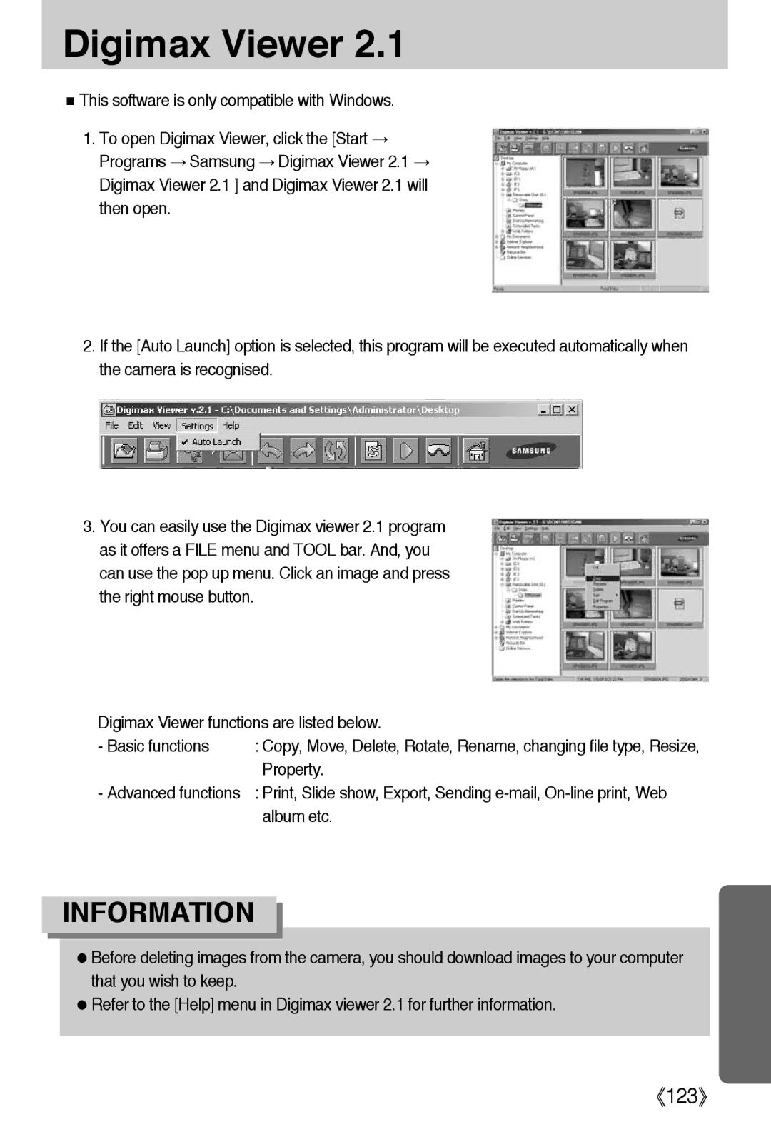 Samsung EC-L50ZZRAA, EC-L50ZZSBA/E1, EC-L50ZZBAA, EC-L50ZZBBA/US, EC-L50ZZRBA/US manual Digimax Viewer, Property, Album etc 