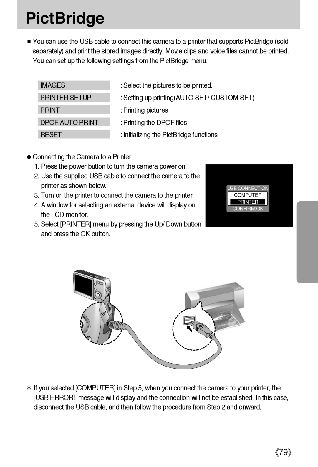 Samsung EC-L50ZZRAB, EC-L50ZZSBA/E1, EC-L50ZZBAA, EC-L50ZZBBA/US manual PictBridge, Images, Printer Setup, Dpof Auto Print 