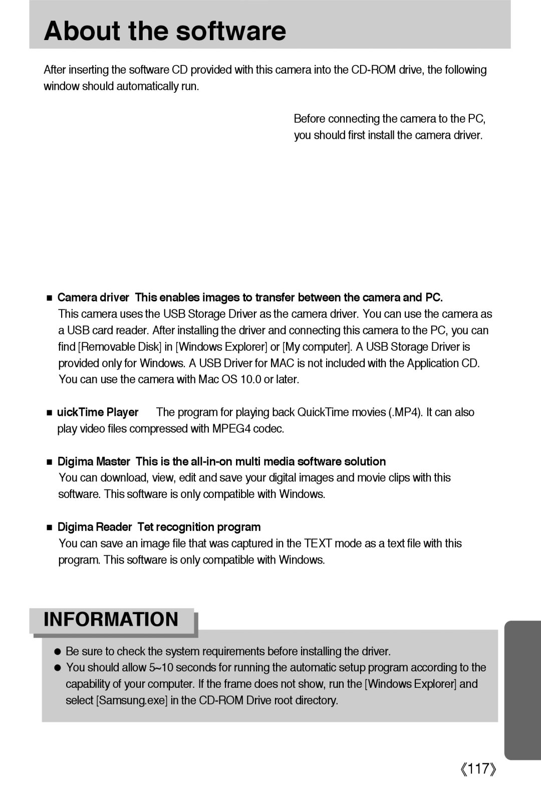 Samsung EC-L55WZSBA/E1, EC-L55WZSAA, EC-L55WZEBA/E1 manual About the software, Digimax Reader Text recognition program 