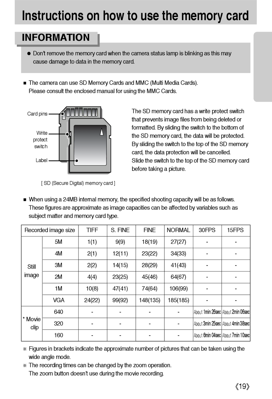 Samsung EC-L55WZSAA, EC-L55WZSBA/E1, EC-L55WZEBA/E1 manual Tiff Fine Normal 30FPS 15FPS, Vga, Clip 