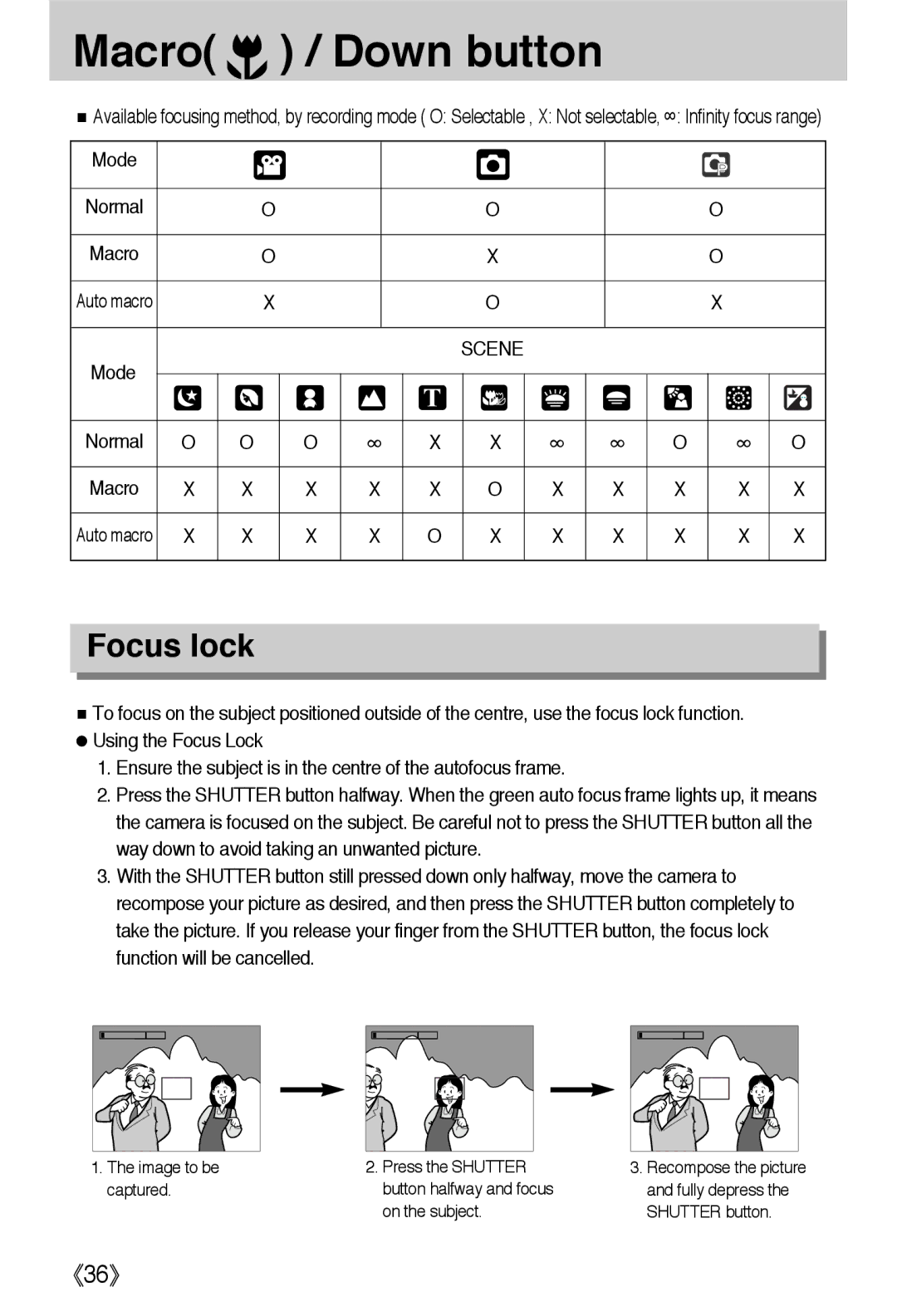 Samsung EC-L55WZSBA/E1, EC-L55WZSAA, EC-L55WZEBA/E1 manual Focus lock, Scene 