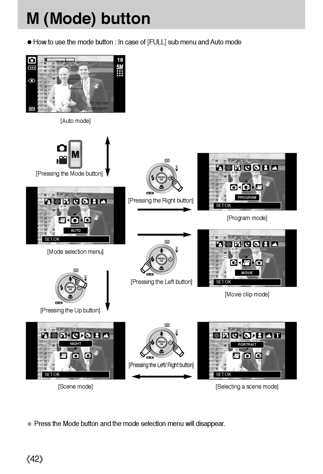 Samsung EC-L55WZSBA/E1, EC-L55WZSAA, EC-L55WZEBA/E1 manual Mode button 