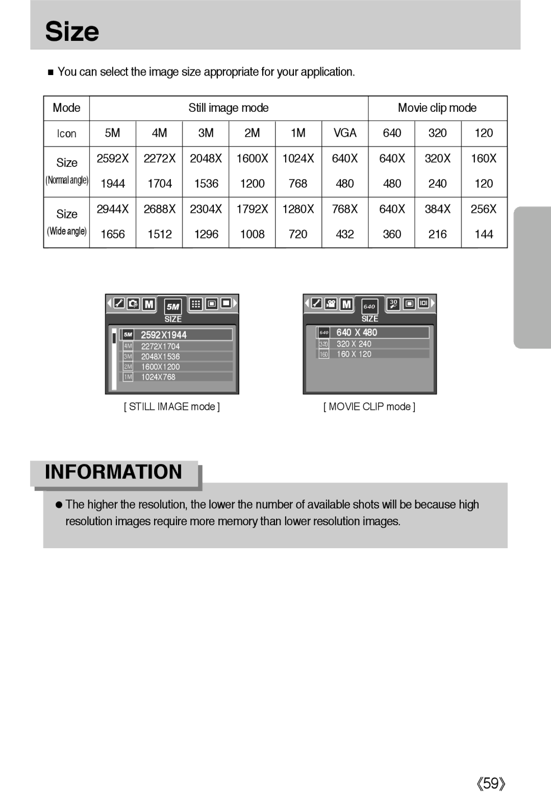 Samsung EC-L55WZEBA/E1, EC-L55WZSBA/E1, EC-L55WZSAA manual Size, 640 320 120 