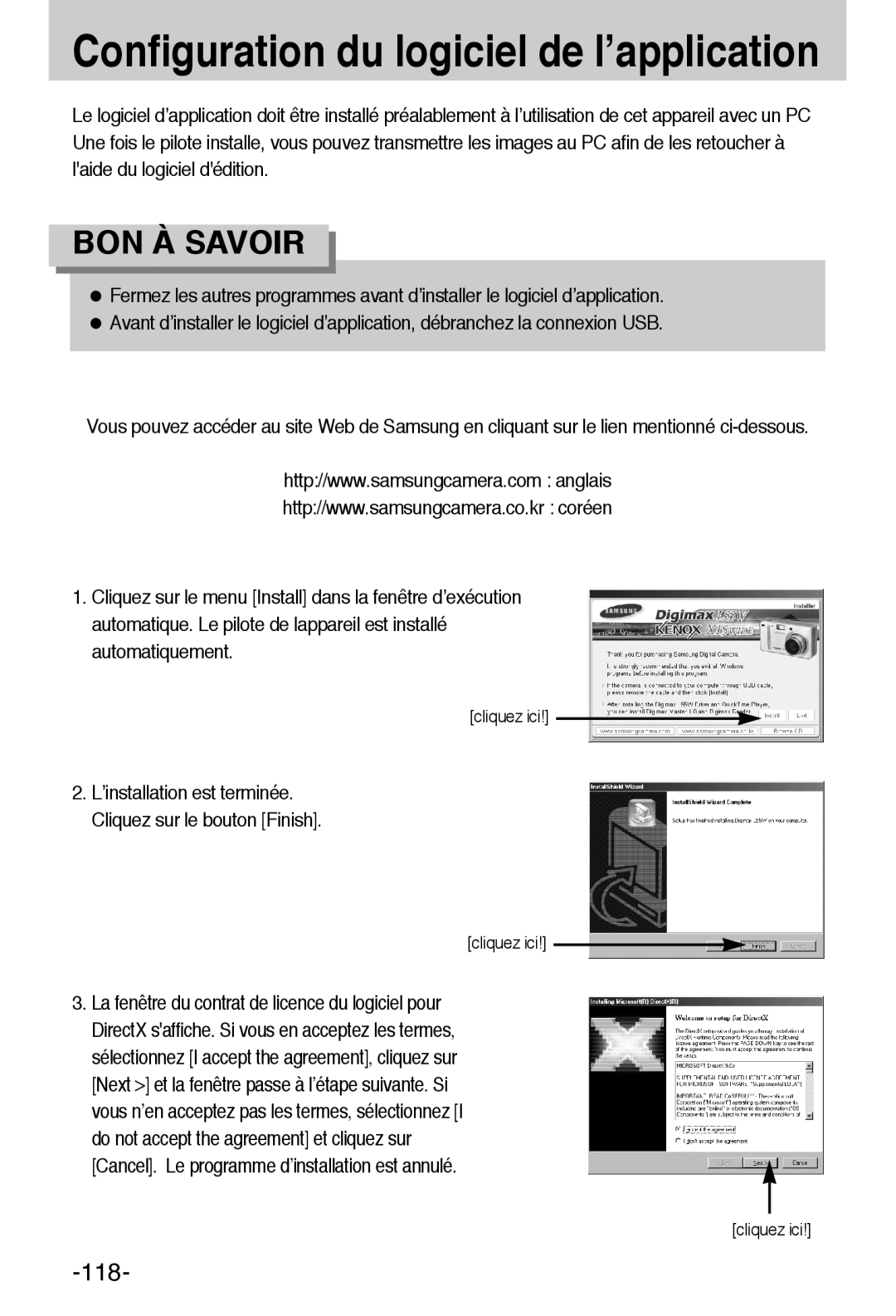 Samsung EC-L55WZSBA/E1 manual Configuration du logiciel de l’application, Cancel. Le programme d’installation est annulé 