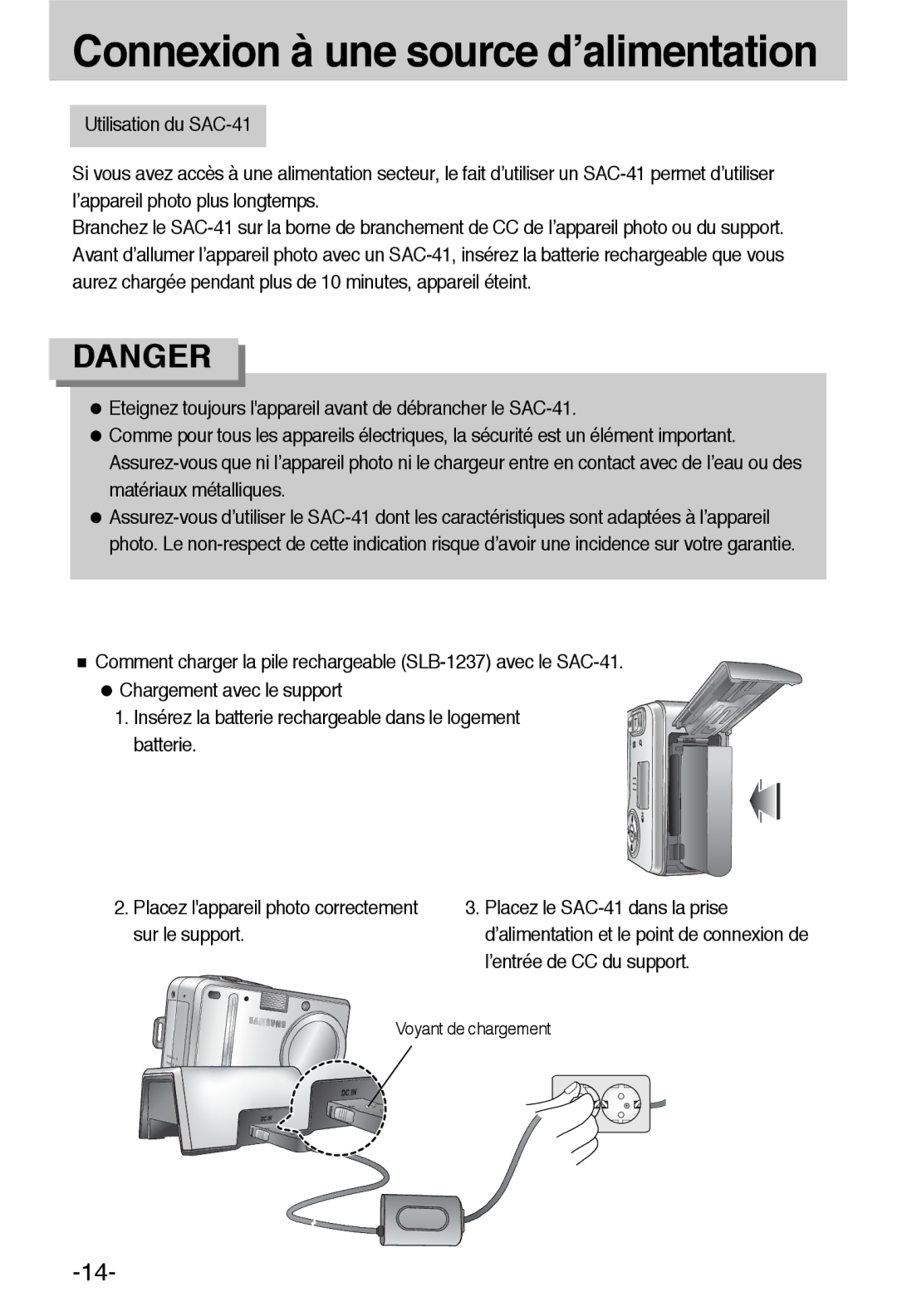 Samsung EC-L55WZSBA/E1 manual Voyant de chargement 