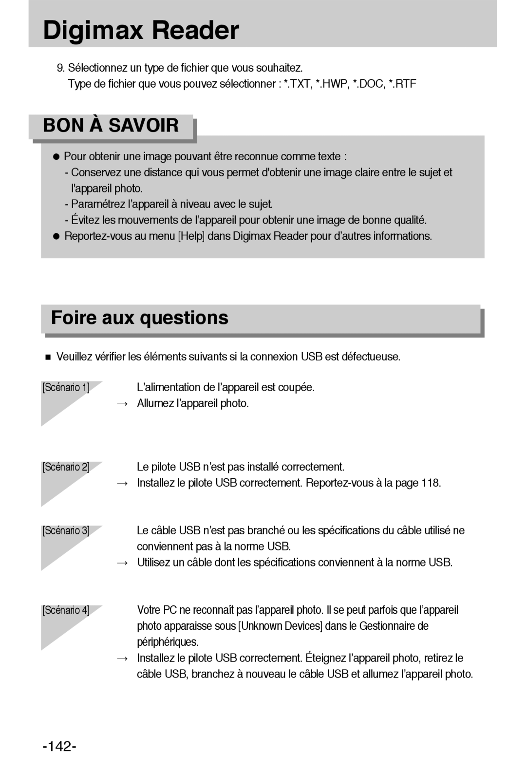 Samsung EC-L55WZSBA/E1 manual Foire aux questions, Conviennent pas à la norme USB, Périphériques 