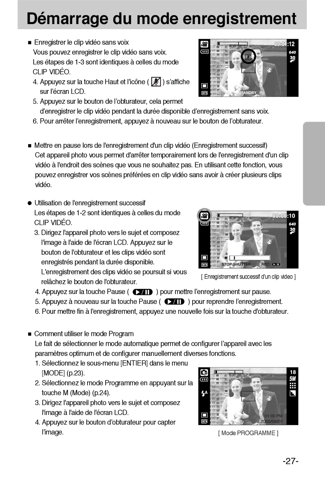 Samsung EC-L55WZSBA/E1 manual Enregistrer le clip vidéo sans voix, Clip Vidéo 