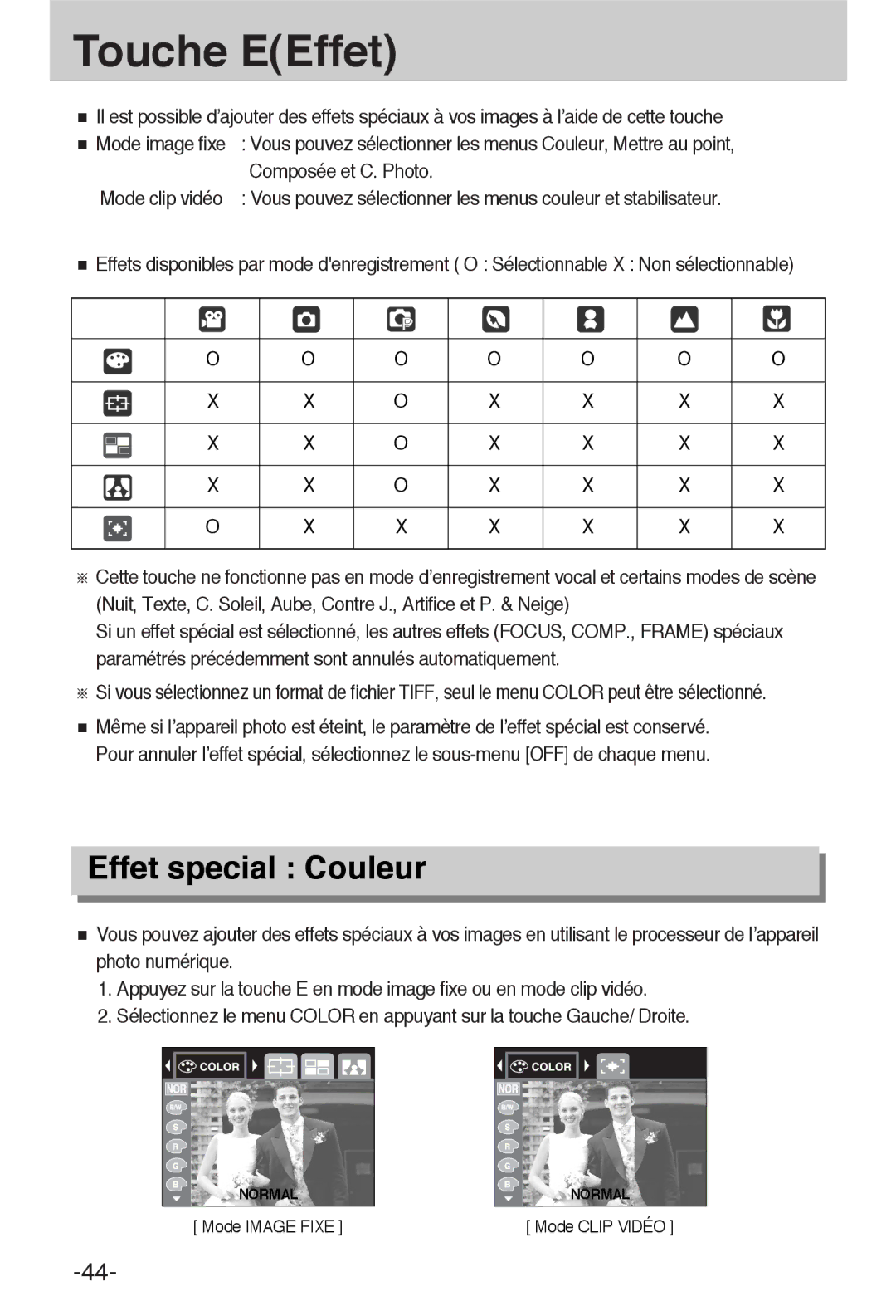 Samsung EC-L55WZSBA/E1 manual Touche EEffet, Effet special Couleur 