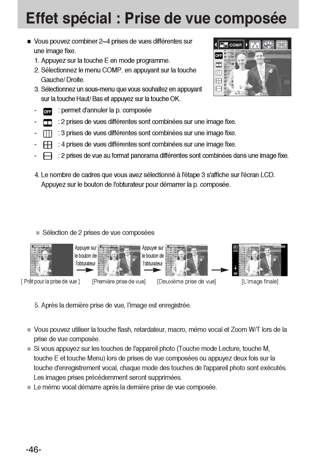 Samsung EC-L55WZSBA/E1 manual Effet spécial Prise de vue composée 