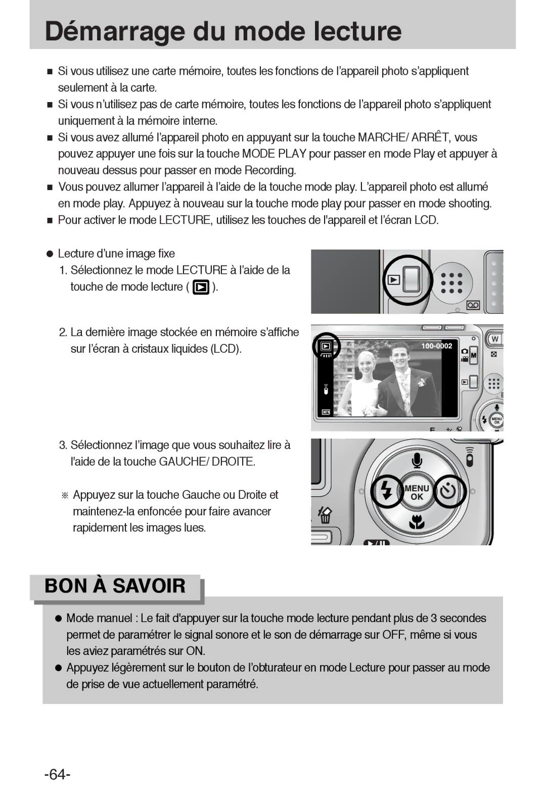 Samsung EC-L55WZSBA/E1 manual Démarrage du mode lecture 