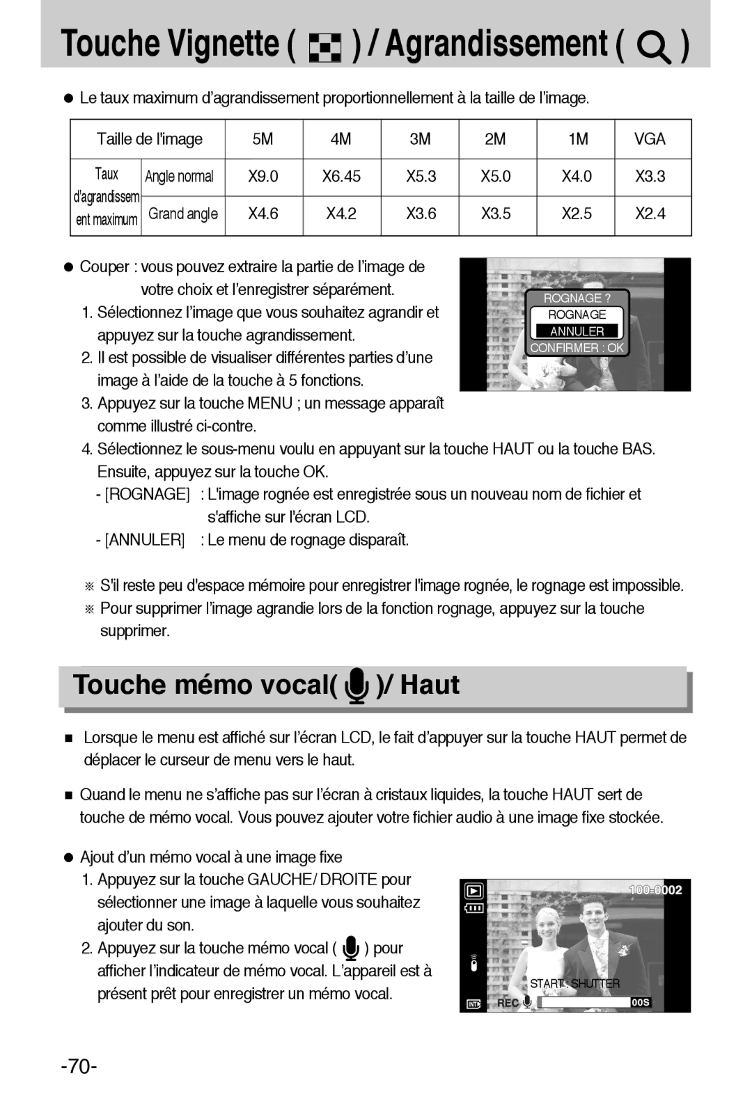 Samsung EC-L55WZSBA/E1 manual Touche mémo vocal / Haut 