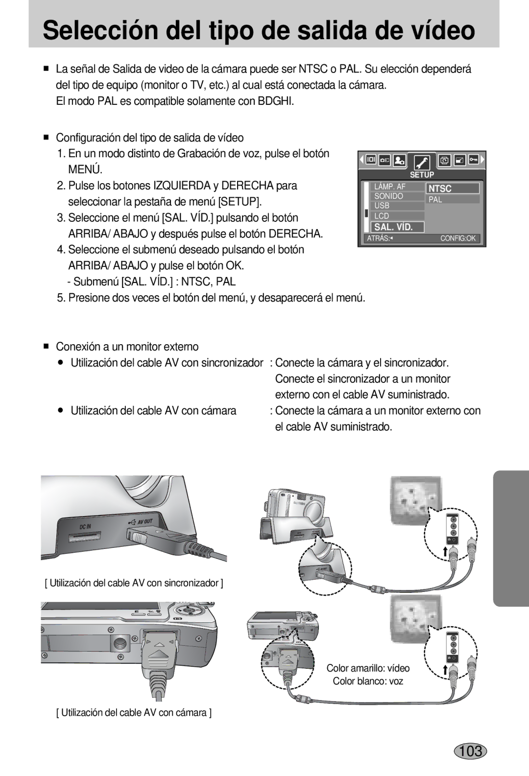 Samsung EC-L55WZSBA/E1 manual Selección del tipo de salida de vídeo 