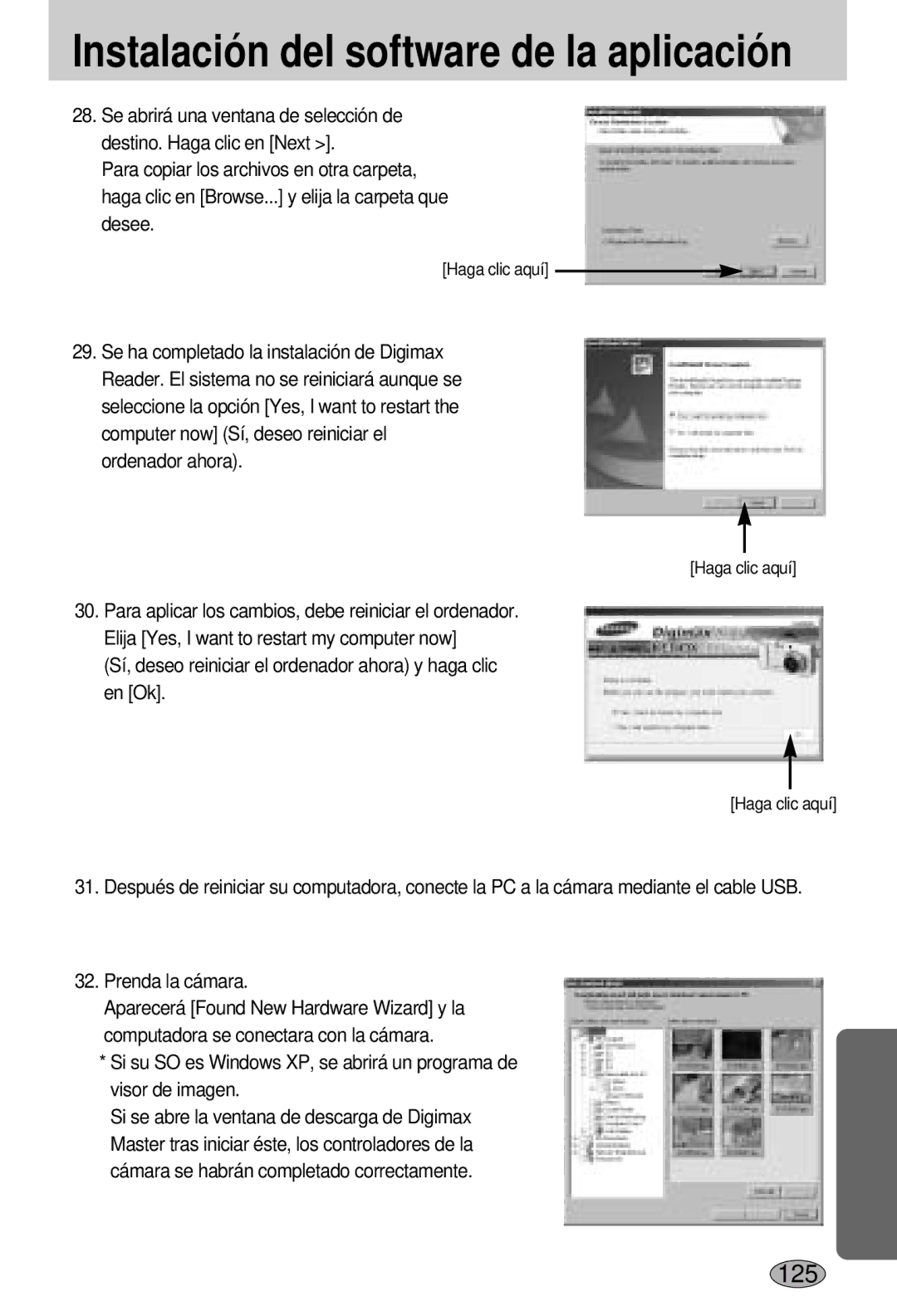 Samsung EC-L55WZSBA/E1 manual Sí, deseo reiniciar el ordenador ahora y haga clic en Ok 