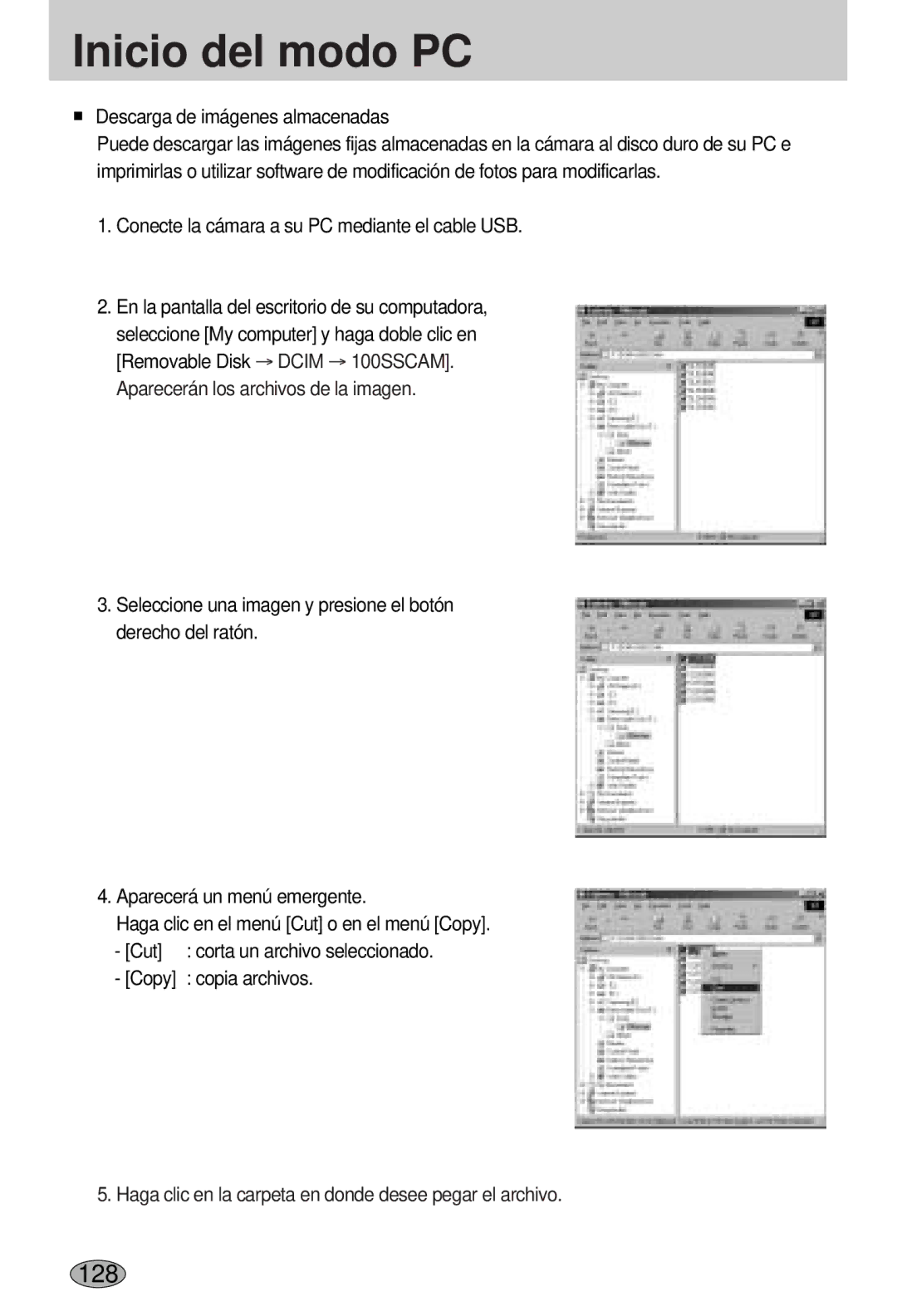 Samsung EC-L55WZSBA/E1 manual Descarga de imágenes almacenadas, Conecte la cámara a su PC mediante el cable USB 