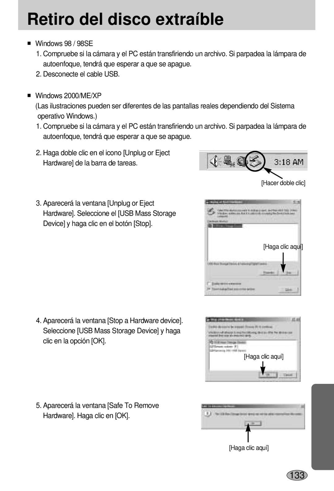 Samsung EC-L55WZSBA/E1 manual Retiro del disco extraíble 