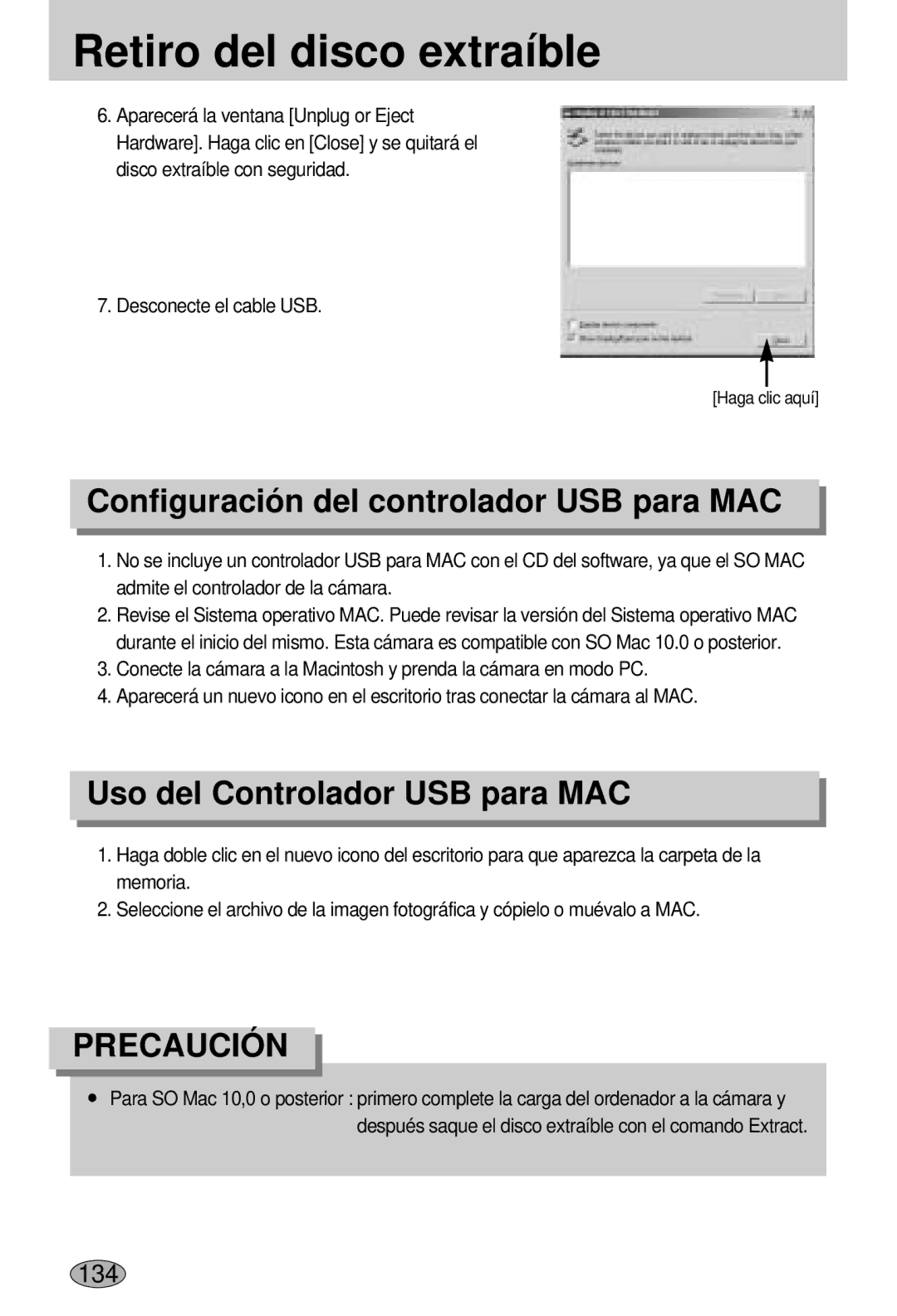 Samsung EC-L55WZSBA/E1 manual Configuración del controlador USB para MAC, Uso del Controlador USB para MAC 