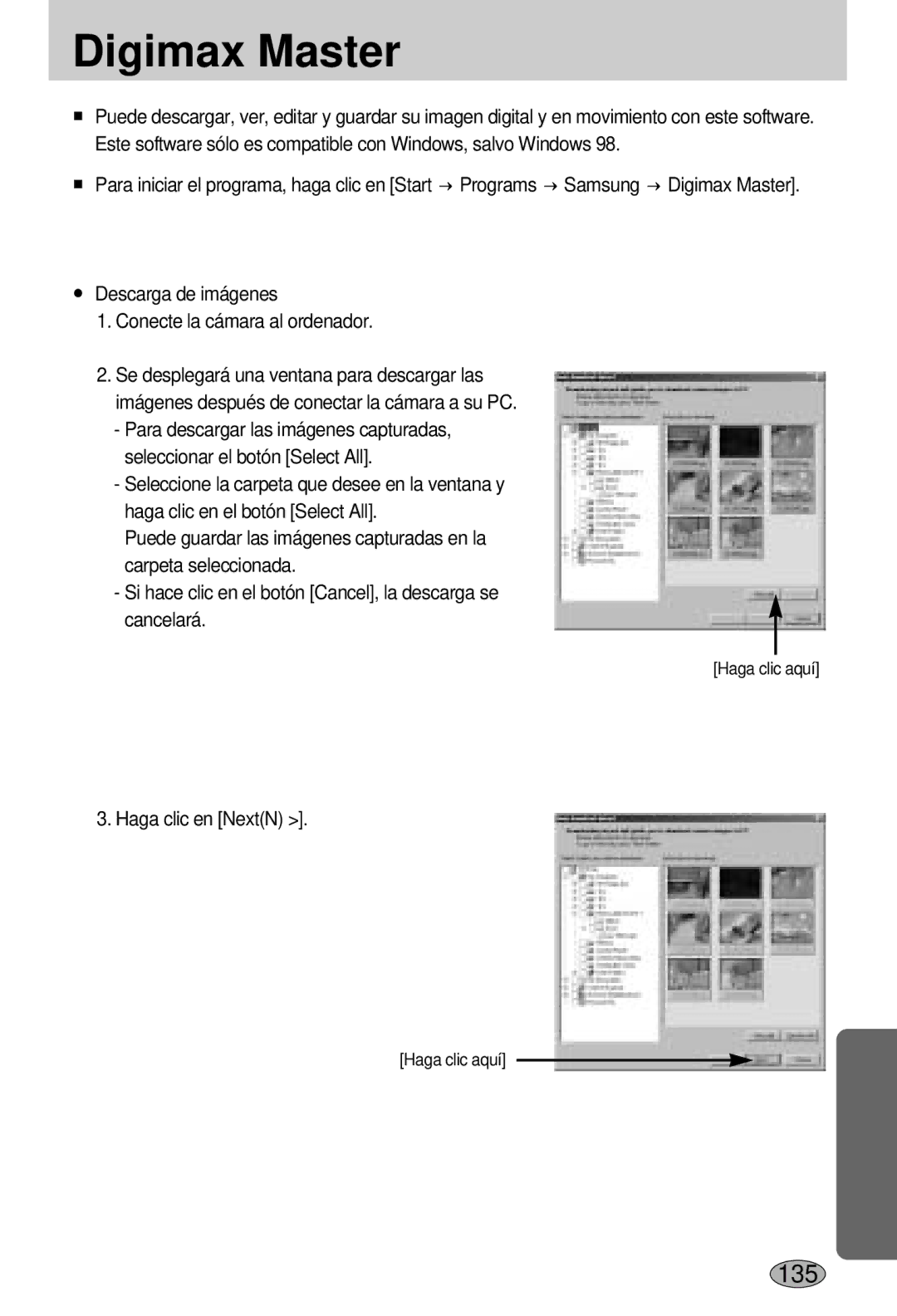 Samsung EC-L55WZSBA/E1 manual Digimax Master, Haga clic en NextN 