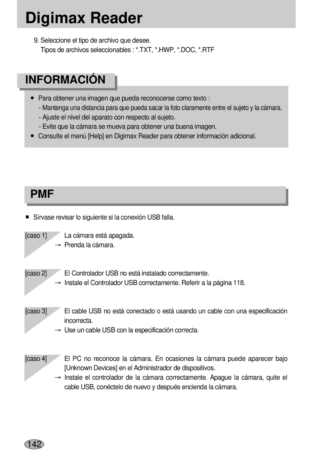 Samsung EC-L55WZSBA/E1 manual Pmf, Para obtener una imagen que pueda reconocerse como texto 