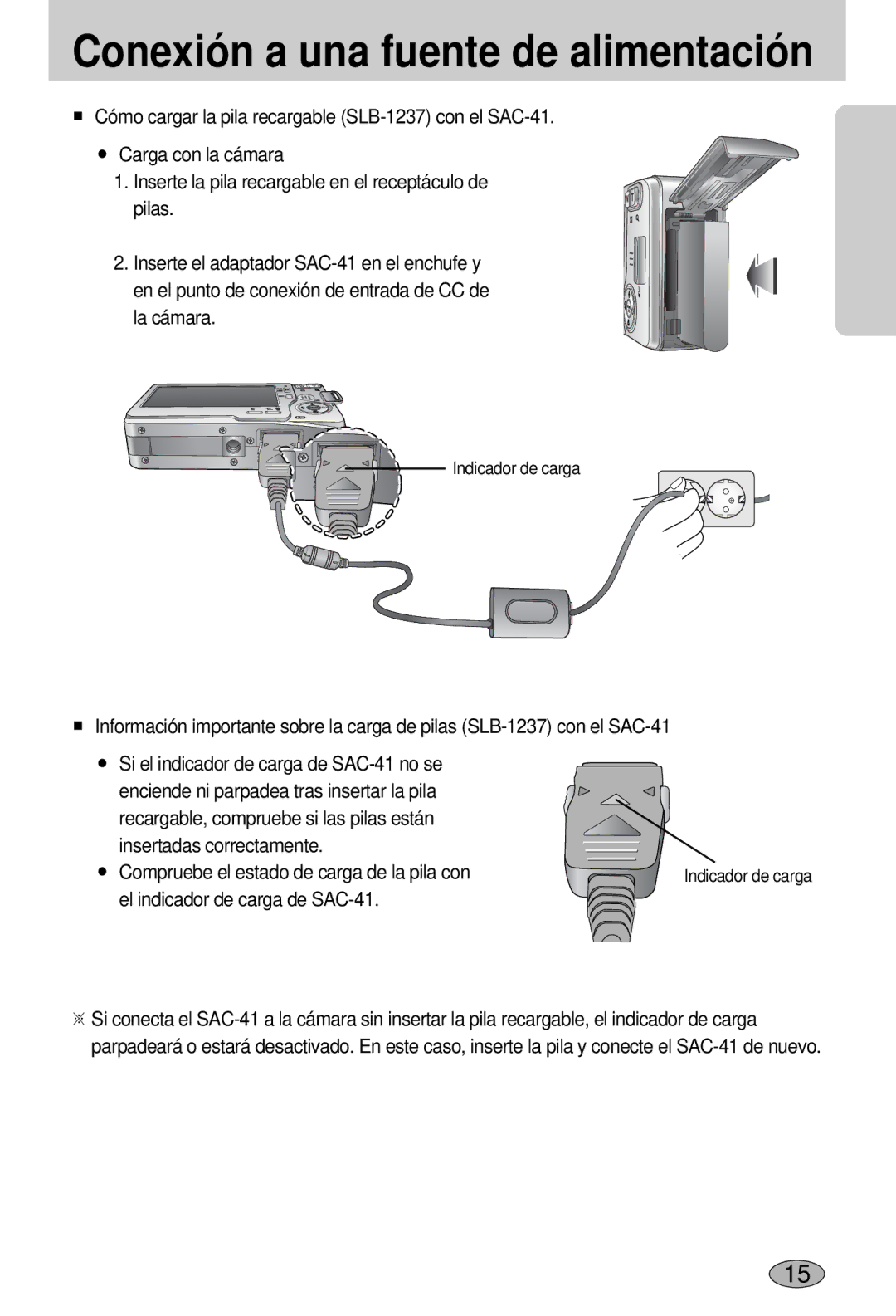 Samsung EC-L55WZSBA/E1 manual El indicador de carga de SAC-41 