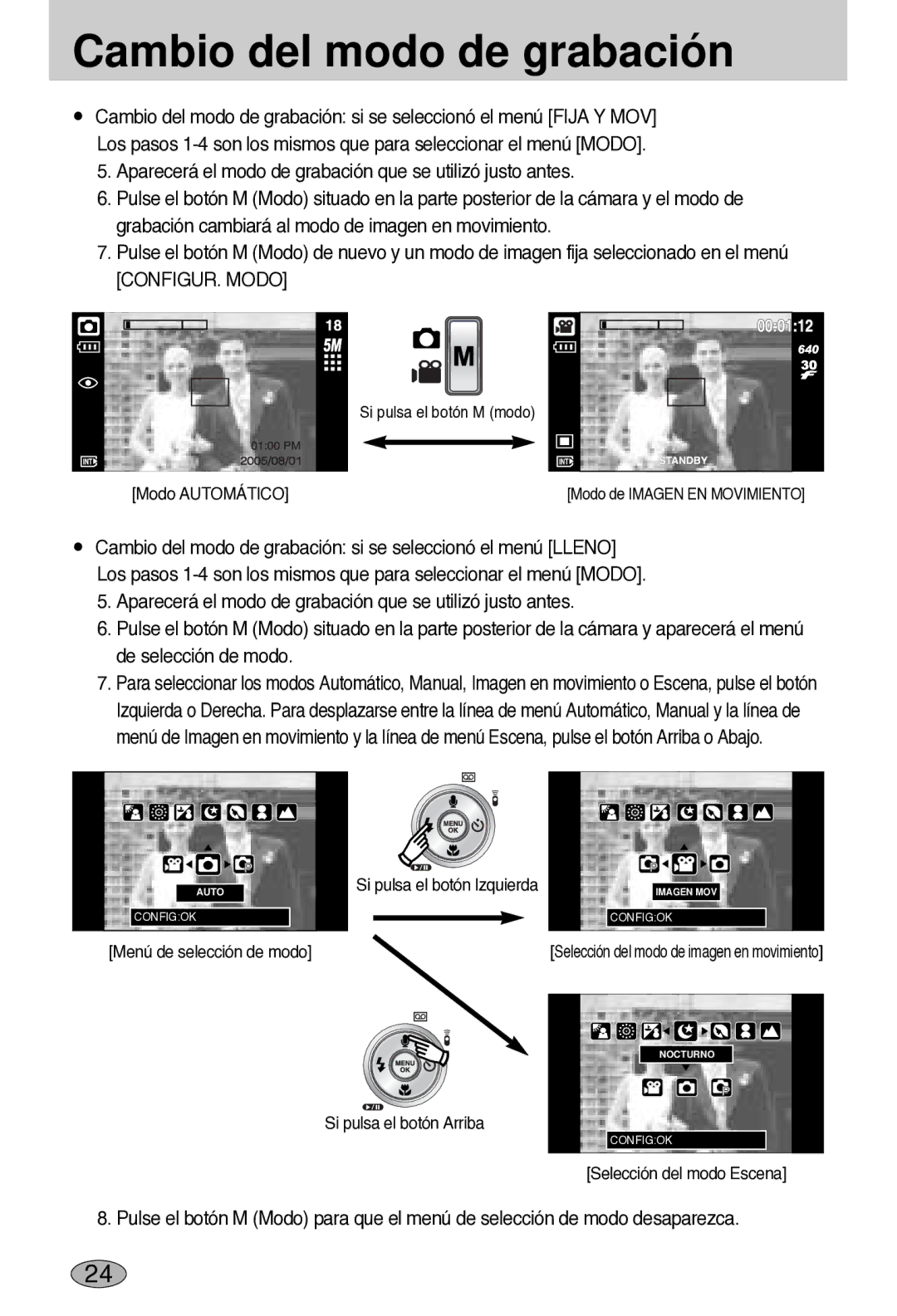 Samsung EC-L55WZSBA/E1 manual Cambio del modo de grabación 