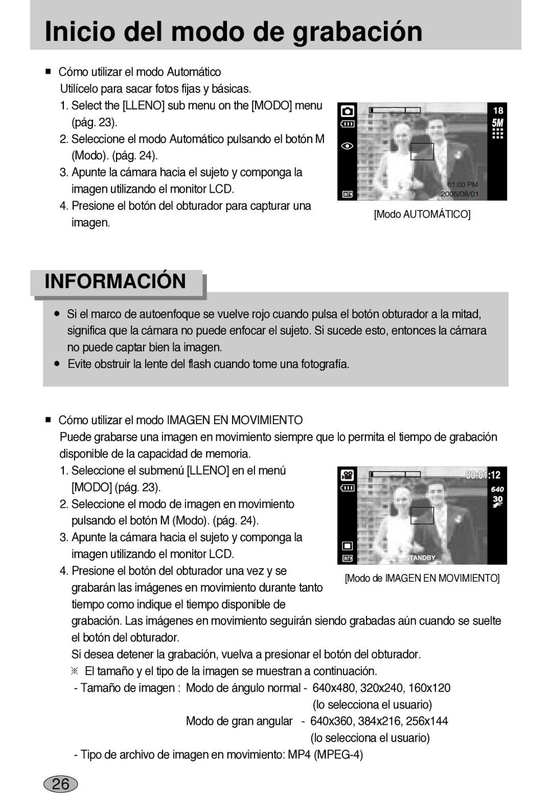 Samsung EC-L55WZSBA/E1 manual Inicio del modo de grabación, Presione el botón del obturador para capturar una Imagen 