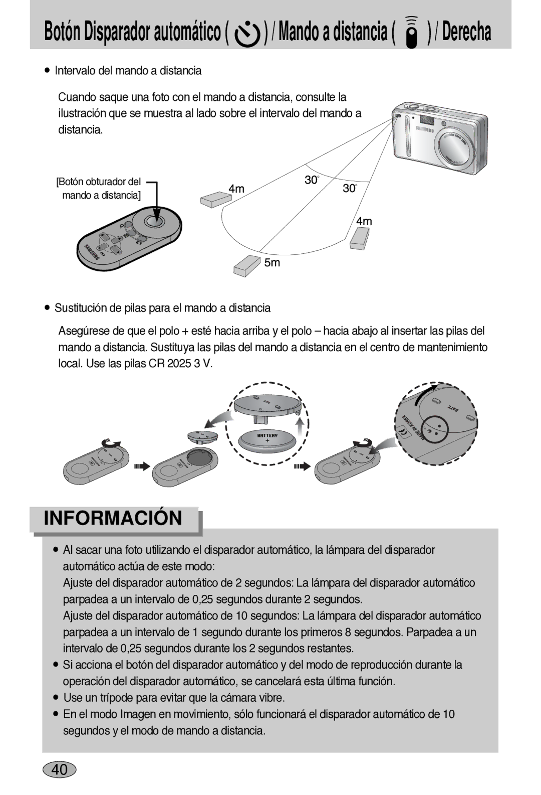 Samsung EC-L55WZSBA/E1 manual Botón obturador del mando a distancia 