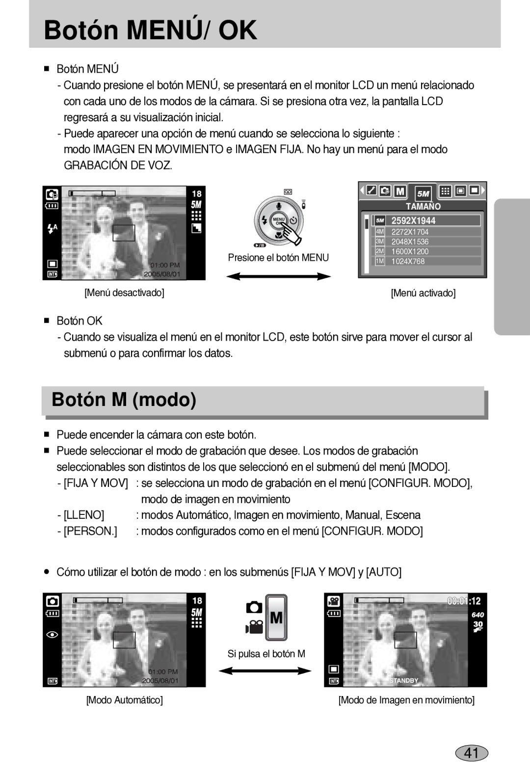 Samsung EC-L55WZSBA/E1 manual Botón MENÚ/ OK, Botón M modo, Grabación DE VOZ, Puede encender la cámara con este botón 