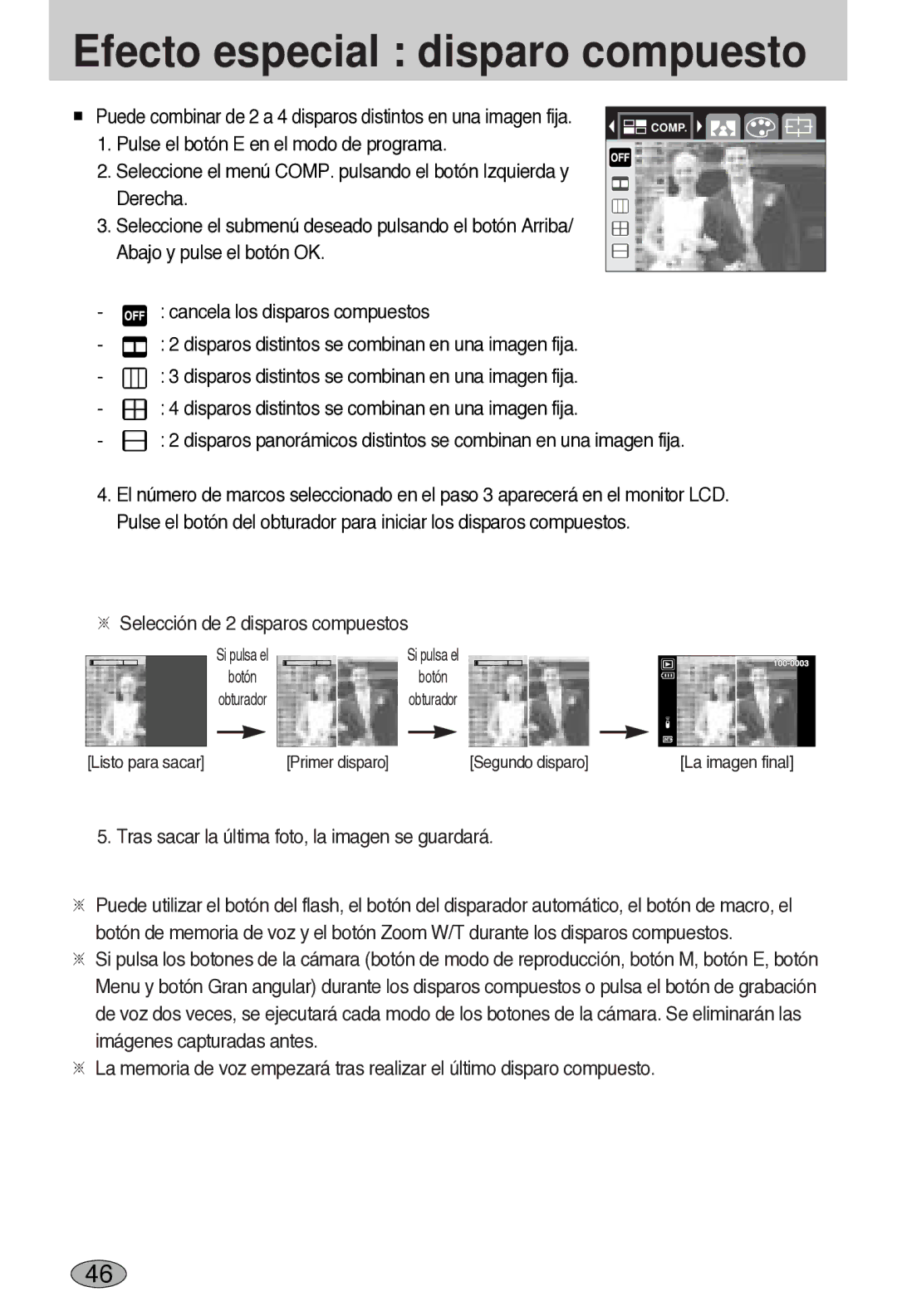 Samsung EC-L55WZSBA/E1 manual Efecto especial disparo compuesto 