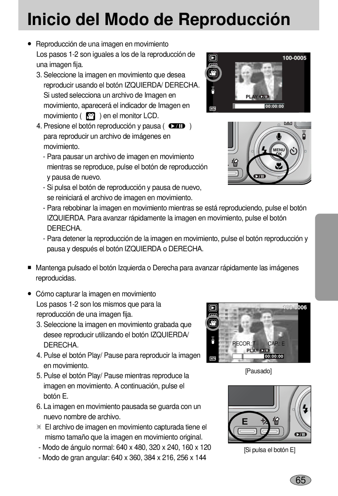 Samsung EC-L55WZSBA/E1 manual Inicio del Modo de Reproducción, Derecha 