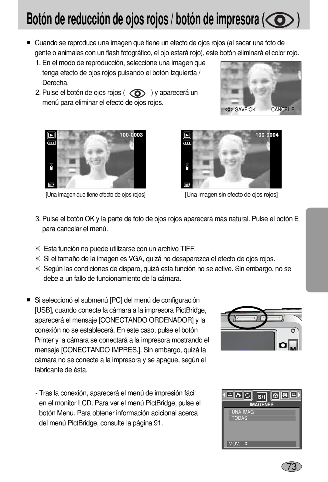 Samsung EC-L55WZSBA/E1 manual Botón de reducción de ojos rojos / botón de impresora 