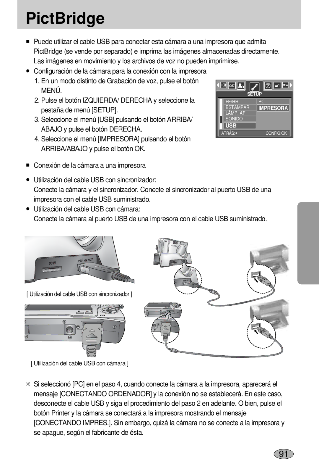 Samsung EC-L55WZSBA/E1 manual PictBridge, Menú 