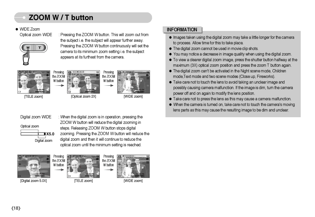 Samsung EC-L60ZZBBA/US, EC-L60ZZSBA/FR, EC-L60ZZBAA, EC-L60ZZBBA/DE, EC-L60ZZSBB/US manual Tele zoom Optical zoom Wide zoom 