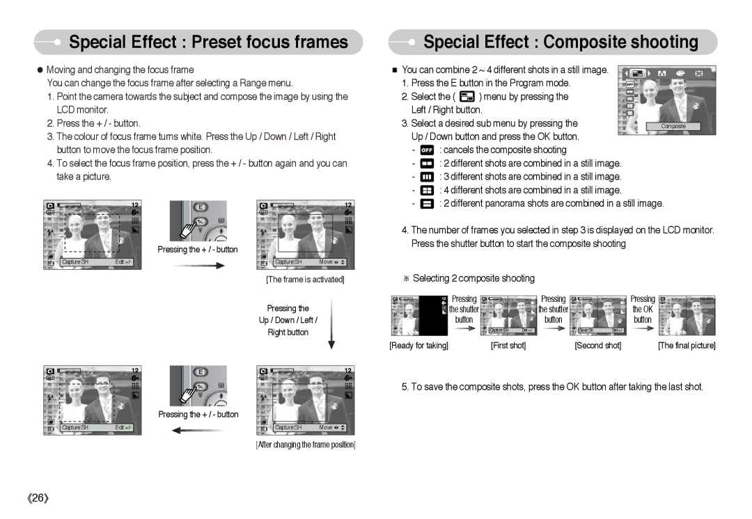 Samsung EC-L60ZZSBA/US, EC-L60ZZSBA/FR, EC-L60ZZBAA, EC-L60ZZBBA/DE, EC-L60ZZSBB/US manual Special Effect Composite shooting 