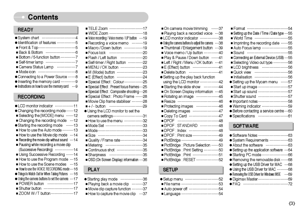 Samsung EC-L60ZZSBA/E1, EC-L60ZZSBA/FR, EC-L60ZZBAA, EC-L60ZZBBA/DE, EC-L60ZZSBB/US, EC-L60ZZBBA/US, EC-L60ZZBBB/E1 Contents 