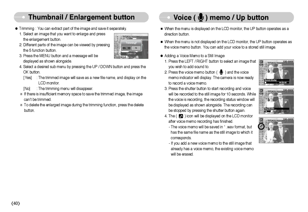 Samsung EC-L60ZZSBA/US, EC-L60ZZSBA/FR, EC-L60ZZBAA, EC-L60ZZBBA/DE, EC-L60ZZSBB/US, EC-L60ZZSBA/E1 Voice memo / Up button 