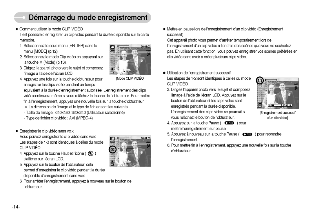 Samsung EC-L60ZZSBA/FR manual Clip Vidéo 