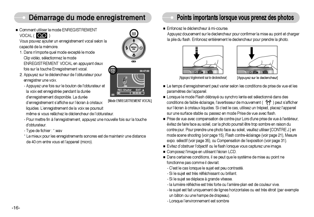 Samsung EC-L60ZZSBA/FR manual Points importants lorsque vous prenez des photos 