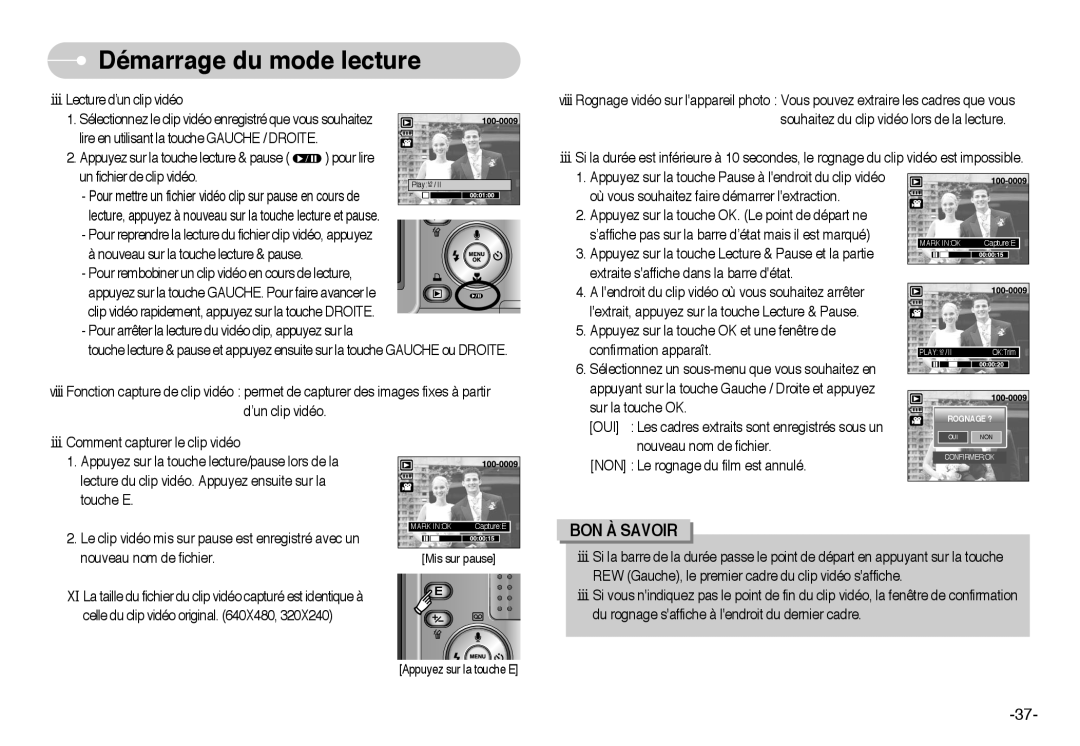 Samsung EC-L60ZZSBA/FR manual Nouveau nom de fichier NON Le rognage du film est annulé 