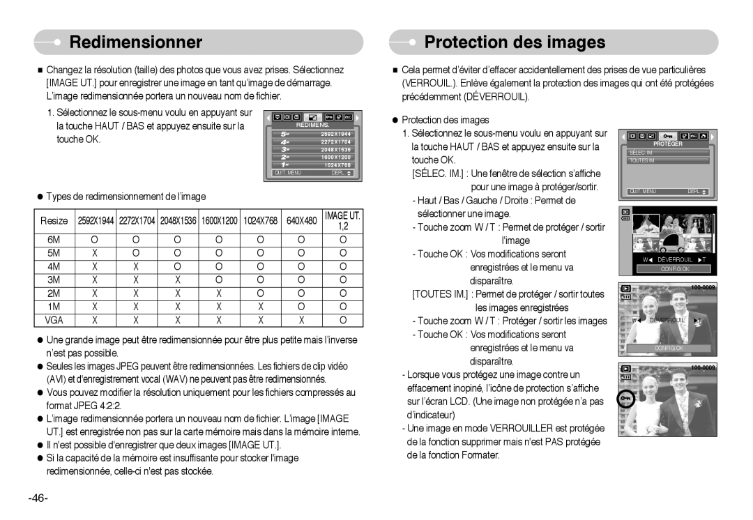 Samsung EC-L60ZZSBA/FR manual Redimensionner, Protection des images 