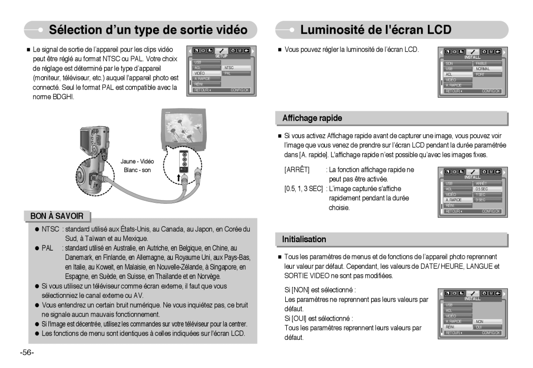 Samsung EC-L60ZZSBA/FR manual Affichage rapide, Initialisation 