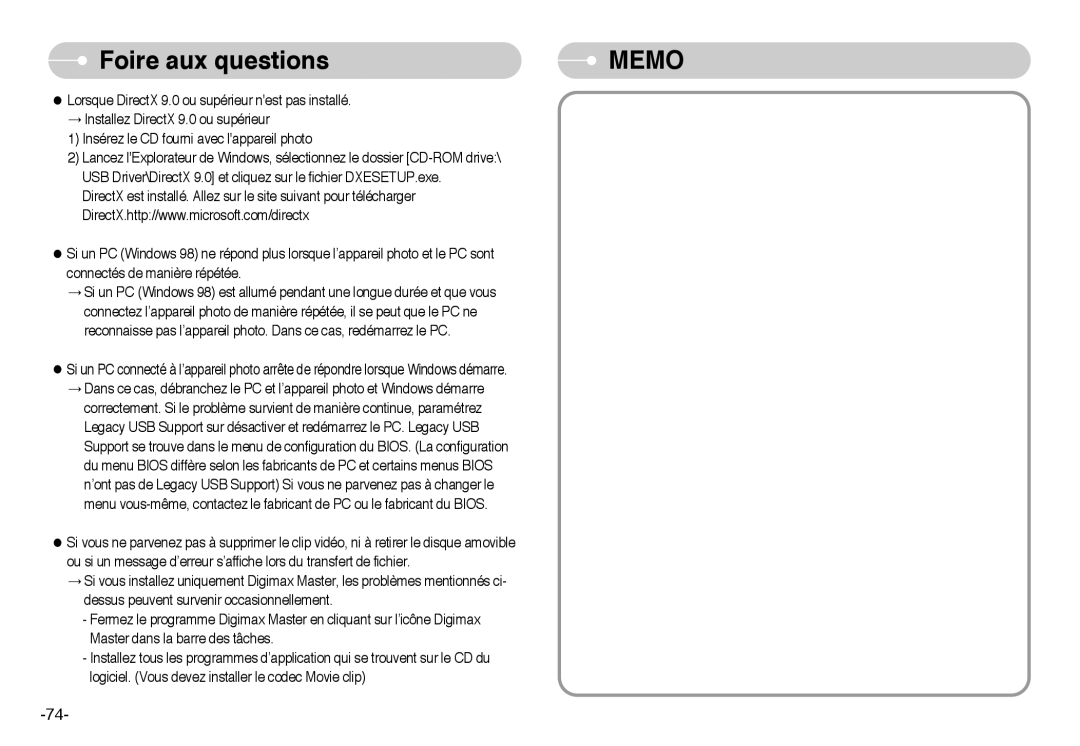 Samsung EC-L60ZZSBA/FR manual Memo 