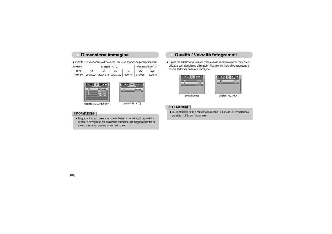 Samsung EC-L700ZSBA/DE, EC-L700ZBBA/FR, EC-L700ZBBA/E1, EC-L700ZSBA/FR Dimensione immagine, Qualità / Velocità fotogrammi 