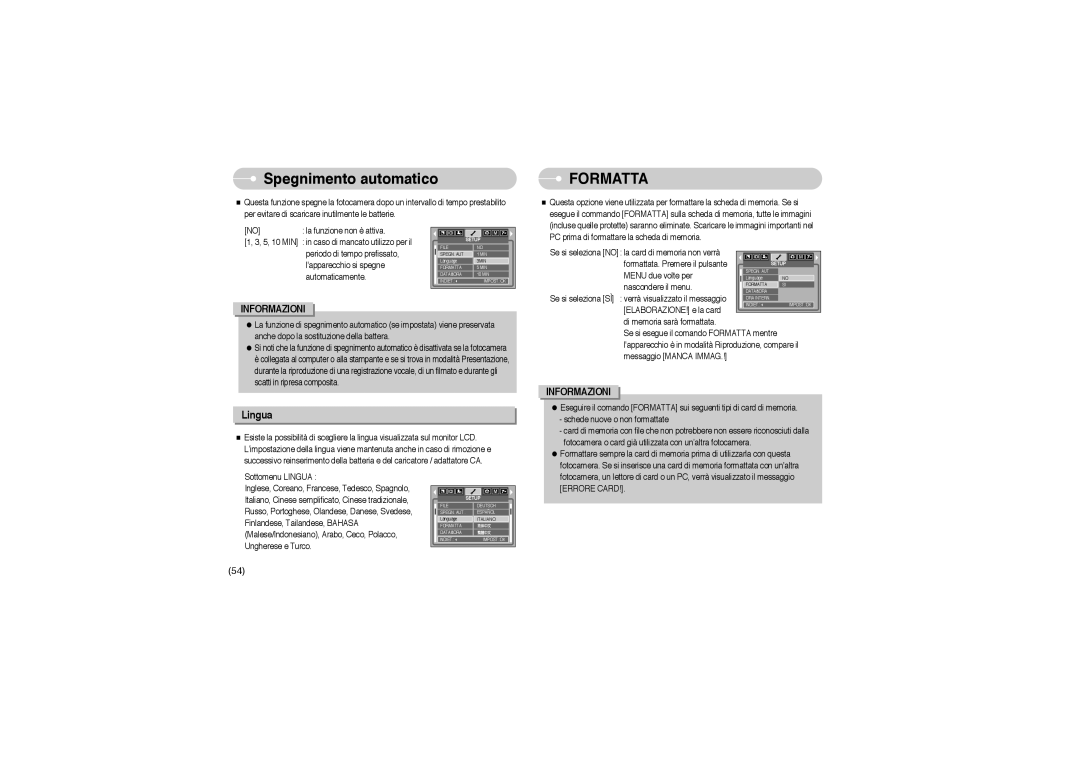 Samsung STW-L700S, EC-L700ZSBA/DE, EC-L700ZBBA/FR, EC-L700ZBBA/E1, EC-L700ZSBA/FR manual Spegnimento automatico, Errore Card 