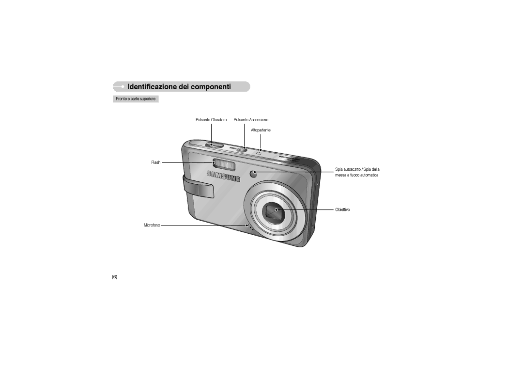 Samsung EC-L700ZSBA/DE, EC-L700ZBBA/FR, EC-L700ZBBA/E1, EC-L700ZSBA/FR, EC-L700ZSBA/E1 manual Identificazione dei componenti 