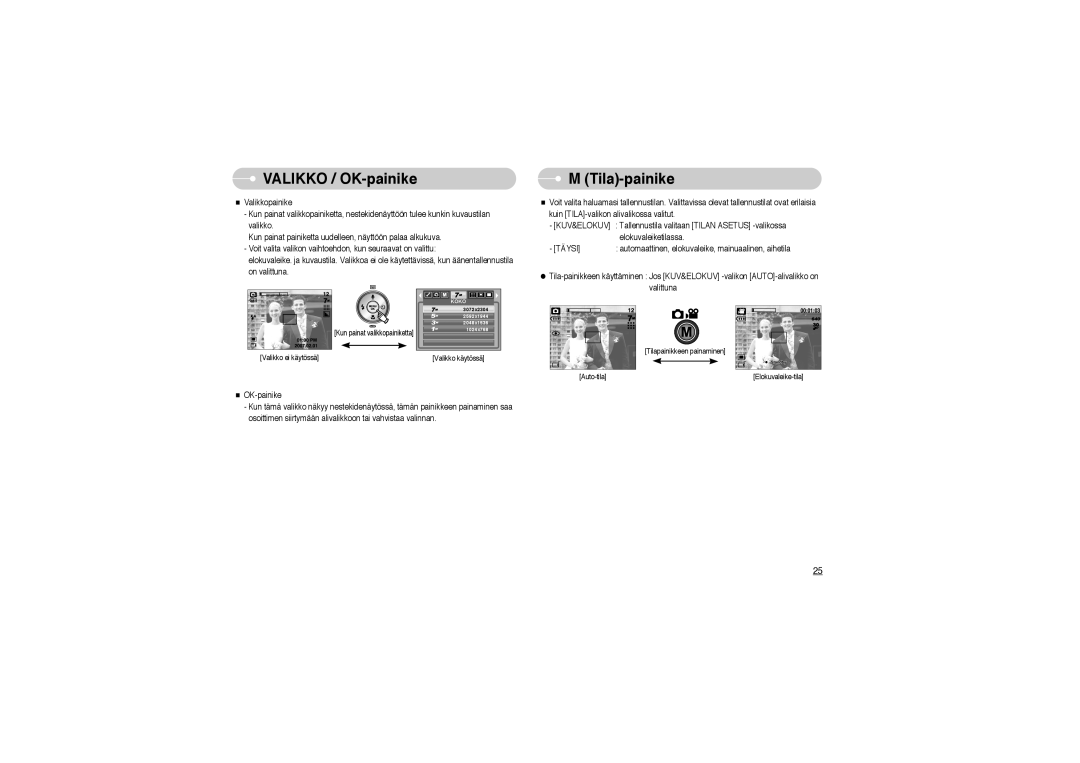 Samsung EC-L700ZBBA/E1, EC-L700ZSBA/DE, EC-L700ZBBA/FR, EC-L700ZSBA/FR manual Valikko / OK-painike, Tila-painike, Täysi 