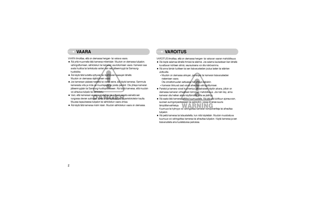 Samsung EC-L700ZSBA/FR, EC-L700ZSBA/DE, EC-L700ZBBA/FR, EC-L700ZBBA/E1, EC-L700ZSBA/E1, EC-L700ZBBA/DE manual Vaara 