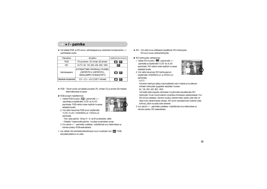 Samsung EC-L700ZSBA/DE, EC-L700ZBBA/FR, EC-L700ZBBA/E1, EC-L700ZSBA/FR manual + / painike, Ylös / Alas / Vasemmalle / Oikealle 