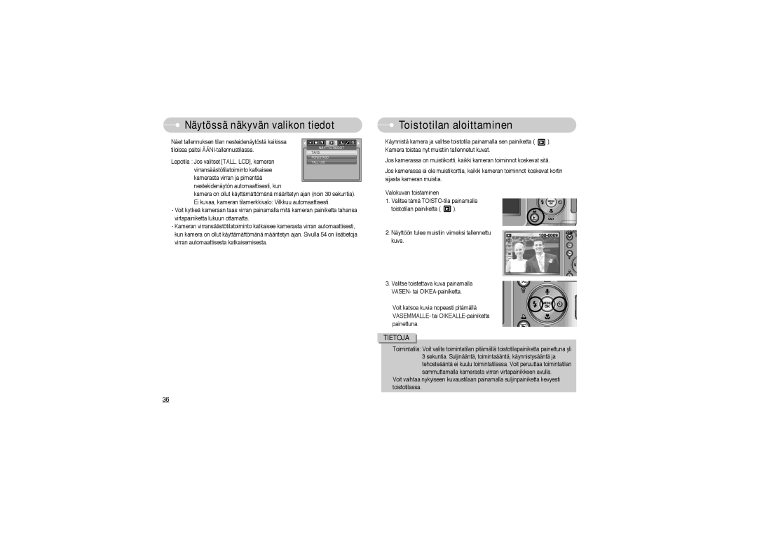 Samsung EC-L700ZBBA/FR, EC-L700ZSBA/DE, EC-L700ZBBA/E1 manual Toistotilan aloittaminen, Näytössä näkyvän valikon tiedot 